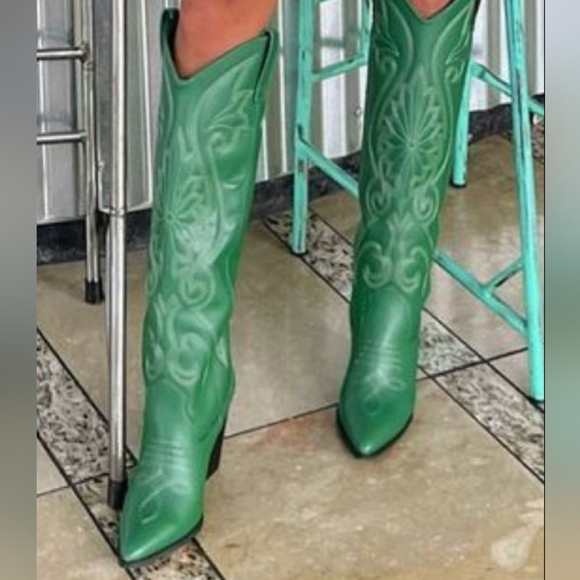 Steve Madden Shoes - Steve Madden Green Heeled Boots with Western Flair